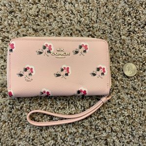 COACH small pink roses wristlet wallet